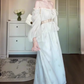 Gentle temperament blue one-shoulder dress beautiful waist A-line long skirt R0666