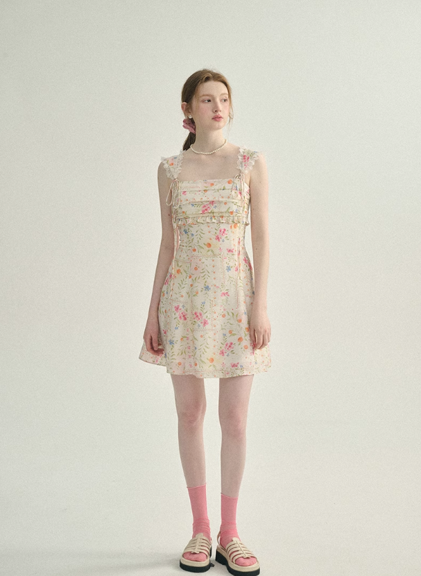 French seaside dress short skirt suspender skirt floral skirt R2759