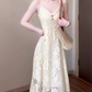 Retro v-neck hollow suspender dress niche waist temperament long skirt R0679
