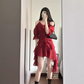Beautiful skirt temperament advanced red dress niche design irregular skirt halter neck skirt R0413
