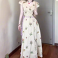 Retro v-neck floral dress 2025 new gentle temperament waist a-line long skirt R0747