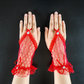 Hook finger bridal wedding gloves black short lace bow mesh sleeves thin style     S6280