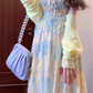Gentle floral suspender dress holiday style beautiful waist A-line long skirt R0688