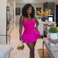 Rose red tube top waist sexy irregular cake skirt homecoming dress R3740