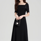 French Hepburn style square collar temperament dress waist slimming little black dress R2401