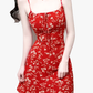 2025 Summer New Red Floral Waisted Seaside Vacation Short Suspender Dress R0950