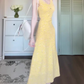 V-neck sleeveless yellow floral dress 2025 new waist long skirt R0804