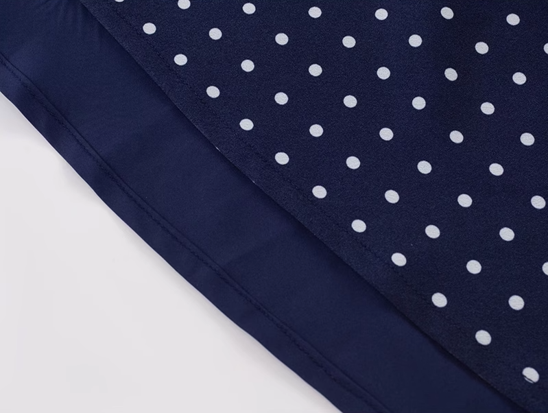 2025 Summer New Blue Polka Dot French V-neck Retro Temperament Long Dress R0947