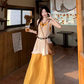 Artistic forest style layered beaded suspender long skirt travel wear dress knitted vest two-piece suit R1731