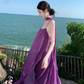 Purple beach dress backless dress loose chiffon suspender long dress seaside holiday dress R1595
