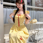 Long ruffled square neck waist dress for women summer French temperament A-line skirt R4744