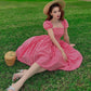 Pink checkered waist slim and gentle long skirt homecoming dress R3355
