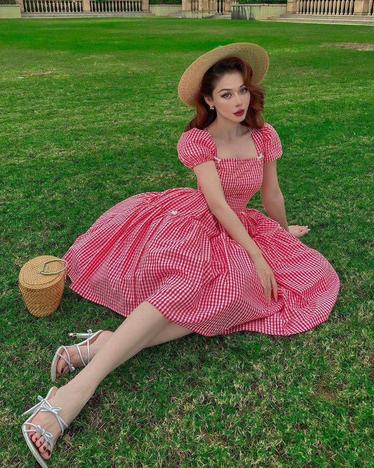 Pink checkered waist slim and gentle long skirt homecoming dress R3355