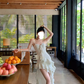 Ruffled suspender dress summer irregular temperament long dress R0003