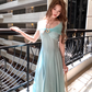 Blue long waist suspender dress women's summer French retro thousand gold skirt R4624