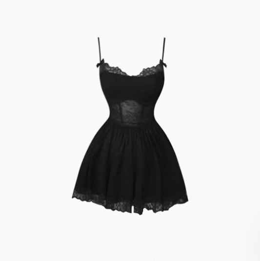 Sexy hot girl lace suspender dress female 2025 pure desire bottoming a-line short skirt R1058