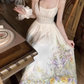 Platycodon temperament floral suspender skirt super beautiful waist dress R0701