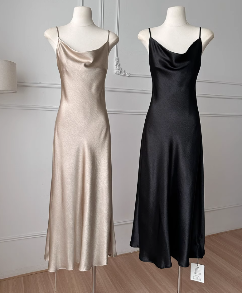 Acetate mermaid satin suspender dress slim fit high-end long dress R2186
