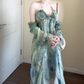 Irregular smudged halter neck dress gentle temperament beautiful beach dress R0737