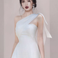 French style white one-shoulder short evening dress banquet slim dress dress homecoming dress R2979
