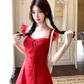 Red waist hollow suspender dress women's summer French temperament skirt R4700