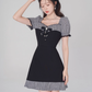 Women's summer square neck high waist straight skirt summer fungus plaid short skirt R4500