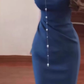 Retro blue suspender dress with elegant waist and slim fit R0757