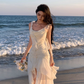 French style white suspenders beautiful small skirt seaside holiday dress fairy skirt R1605