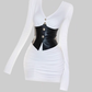 Royal sister style V-neck contrast color long-sleeved dress 2025 waist hip short skirt R1398