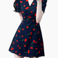 2025 Summer New French Retro V-neck Black Cherry Floral Wrap Dress R0939