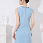 French design niche dress new style temperament waist slim blue Chanel style sleeveless dress R4223