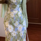 Gentle green floral suspender dress with beautiful temperament waist long skirt R0654