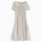 French style gentle lace stitching apricot dress waist long skirt R1926