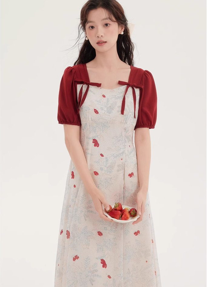Tea break style retro French platycodon dress 2025 new floral dress niche fairy dress R2371