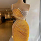 Yellow diamond irregular neckline slim waist hip sexy short skirt homecoming dress R4139