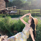 Romantic vacation floral ruffled V-neck dress for women, new style waist slimming long dress R4376
