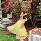 Holiday style beautiful yellow suspender top a-line skirt two-piece suit R0882