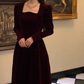 Birthday dress high-end Hepburn style niche high-end temperament square collar dress R1807