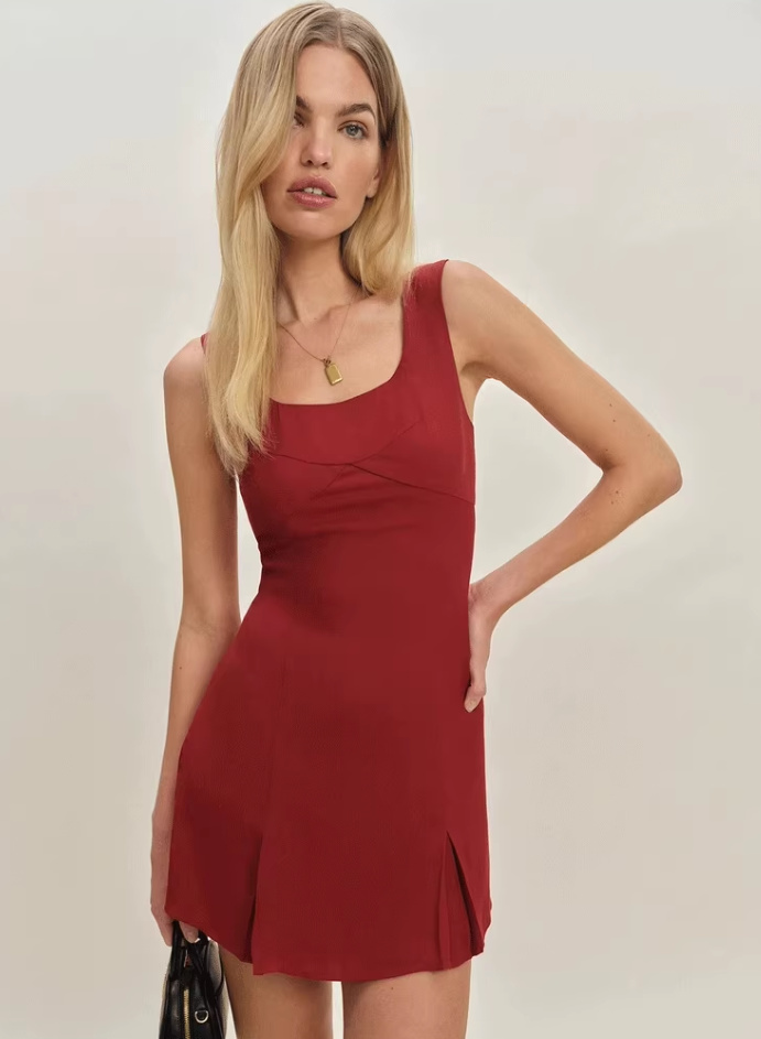 Summer French style U-neck sleeveless slim fit A-line short red suspender dress R2912