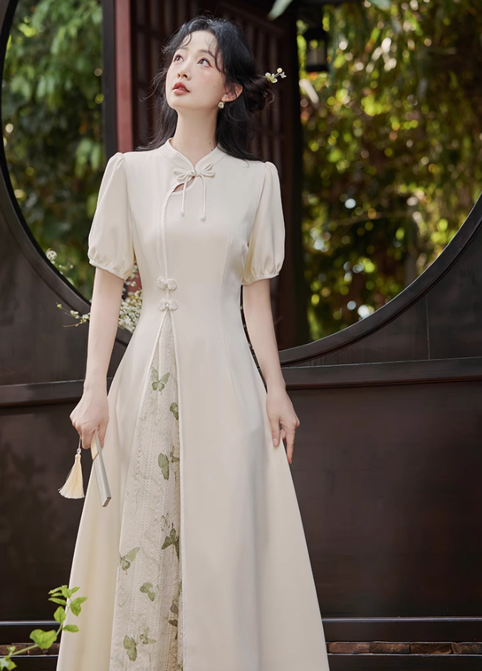 Summer new Chinese retro temperament waist dress improved cheongsam dress R2375