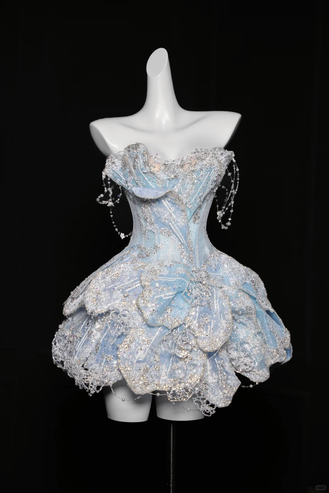 Light blue diamond sequined tube top with slim waist and short skirt for homecoming dress R4124