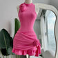Round neck, shoulder-less, slim waist, irregular skirt, homecoming dress R2899
