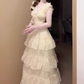 Gentle and sweet style V-neck suspender dress temperament waist beautiful skirt R0710