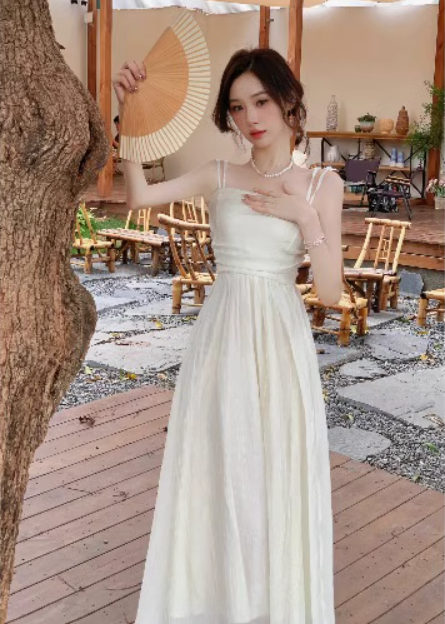 Holiday beach dress atmosphere waist temperament high-end sling dress R1517