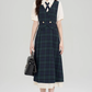 College style summer shirt splicing fake two-piece plaid dress R2395