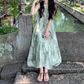 Ink painting halter neck dress seaside holiday style retro cool temperament skirt R0765