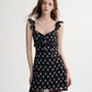 French style black skirt floral suspender skirt short dress R2696