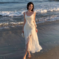 French style white suspenders beautiful small skirt seaside holiday dress fairy skirt R1605
