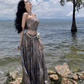 Travel wear tie-dye skirt a-line skirt temperament tube top suit women's two-piece suit R1571