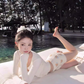 Sweet hot girl suspenders long-sleeved cardigan 2025 pure desire style printed hip skirt suit R1365